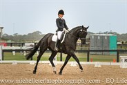 Natasha Moody from Vic on Diamonte Noir had the rain start falling on her test in the Elementary 3.3.