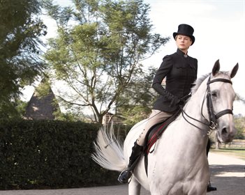 Nicole Kidman in Baz Luhrmann's 'Australia' riding Anne Liberewitz's Berkeley Castle, aka 'Lord Brian'. © Photo 12 / Alamy Stock Photo