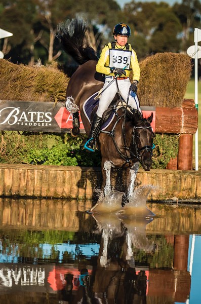 Amanda Ross and Koko Popping Candy jumping into the water in the CIC3* on their way to producing a score of 32.90 - © Geoff McLean/Gone Riding Media