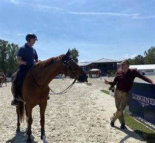 Andrew Hoy and riding coach Dolf Keller during a pre-competition training session at Luhmühlen. © Hoy Eventing Instagram