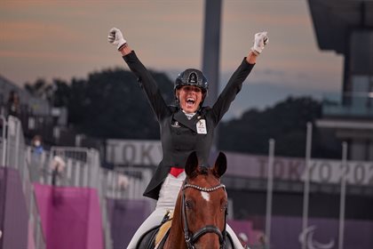 Belgium combination Michele George and Best of 8 claimed gold in the Grade V Freestyle at Tokyo 2020. © FEI/Liz Gregg