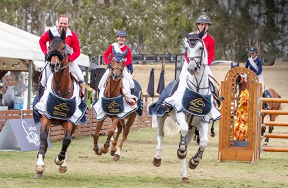 Billy Raymont, Brooke Langbecker and Katie Lawrie rode the final winning round for Team Willinga Park in the inaugural AJT League © Jo Jennings / AJTL