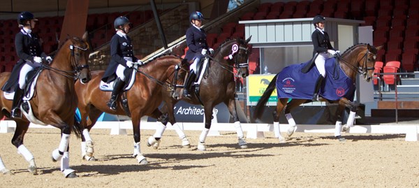 CDI4* Freestyle L-R, Mary Warren and Raphael, Rozzie Ryan and Adonie, Sue Hear and Remmington, and winners Fiona Selby and Tacita - © Roger Fitzhardin