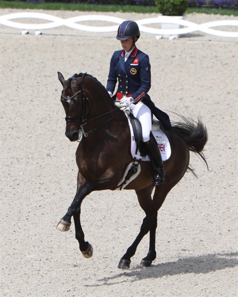 Charlotte Dujardin and Erlentanz in the flying changes.