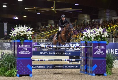 Conor Swail and Vital Chance de la Roque, winners of the Longines FEI Jumping World Cup™ Sacramento. © FEI/Julia B Photography