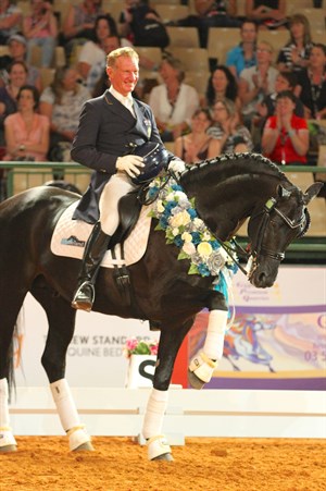 Heath Ryan and his successful dressage stallion Regardez Moi. © Roger Fitzhardinge