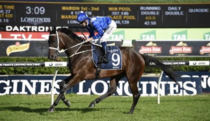 Hugh Bowman rides Winx to her 17th victory in a row at Randwick (Image: Bradley Photography)