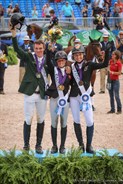 Individual eventing medallists Ros Canter (gold), Padraig McCarthy (silver) and Ingrid Klimke (bronze) - © Michelle Terlato