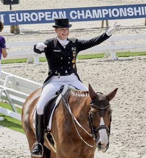 Isabell Werth on Bella Rose, part of Team Germany who finished in gold medal position in the FEI Dressage European Championship Team © FEI/Liz Gregg