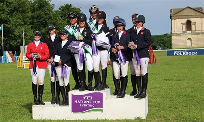 Nations Cup podium. © FEI Saracen Horse Feeds Houghton International Horse Trials (for use with press release only)