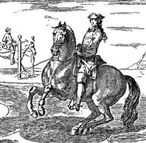 Pirouette on the left, Cavalry school, La Guerinière ed 1733.