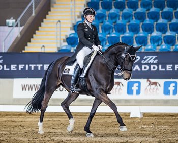 Elizabeth Owens and Revelwood Starlite won the Grand Prix with a score of 65.435%. © Stephen Mowbray