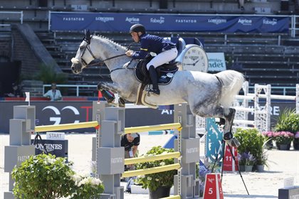 Jake Hunter and Jativia competing at the Longines Global Champions Tour in Stockholm, Sweden, last month. © LGCT/Stefano Grasso