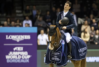 Steve Guerdat and Victorio des Frotards were winners of the Longines FEI Jumping World Cup™ 2020, Bordeaux- France. © FEI /Richard Julliart