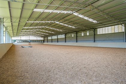 The ABC Sheds-built covered arena is 66m x 21.6m including the cantilevered awning, with the arena footprint being 60m x 20m.