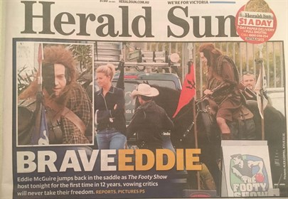 The Footy Show, Herald Sun Article. Photo credit: Film Livestock Australia Facebook page