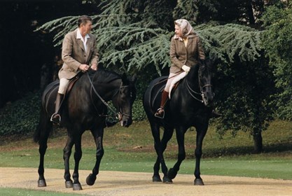 The Queen rides with President Reagan in 1982 - Labelled for reuse.