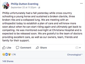 The following statement was published in the Phillip Dutton Eventing Facebook page - Phillip Dutton Eventing Facebook page.