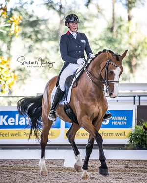 WD116994 Michelle Baker and 'Bradgate Park Puccini' place third in the Inter II Willinga Park Week 1 score of 65.441% © Stephen Mowbray