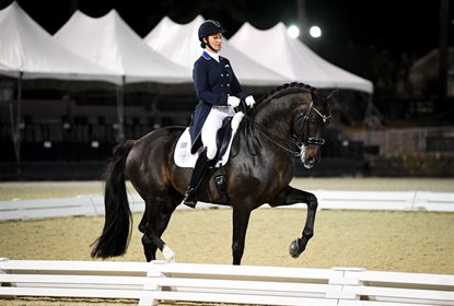 Adrienne Lyle and Salvino were the highest scoring combination in the Grand Prix. © Taylor Pence/US Equestrian